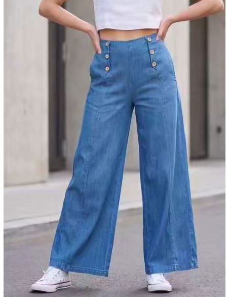 Pantaloni larghi in denim stile marinaio con bottoni