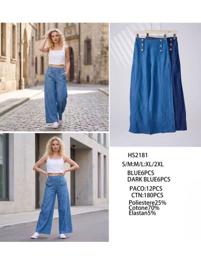 Pantalón denim ancho estilo marinero botones 2