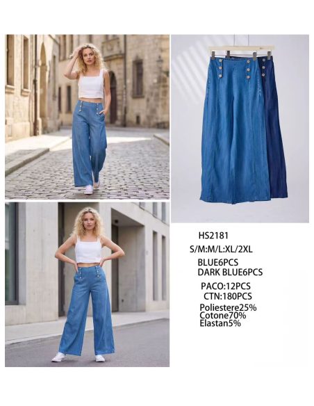 Pantaloni larghi in denim stile marinaio con bottoni