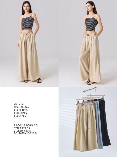 Pantaloni a gamba larga con cintura decorativa e pieghe 2