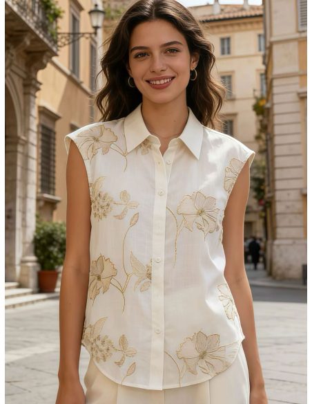 Camisa sin mangas bordada floral