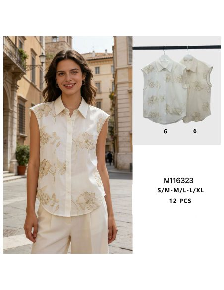 Camisa sin mangas bordada floral