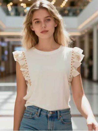 Floral ruffle shoulder t-shirt
