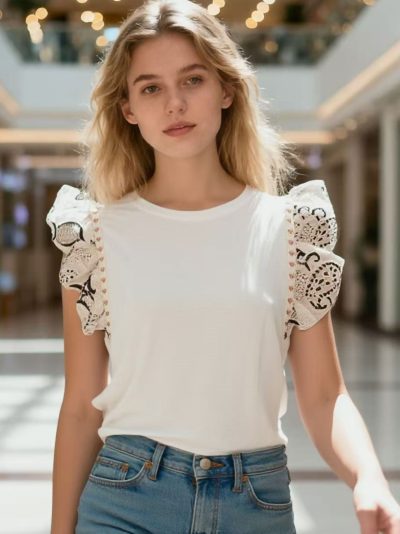 Camiseta manga volantes bordado