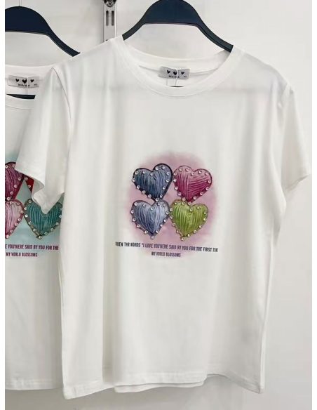 Camiseta cuatro corazones pedrería