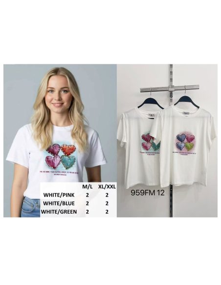 Camiseta cuatro corazones pedrería