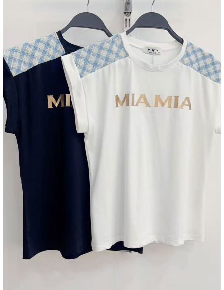 Camiseta texto hombros tweed