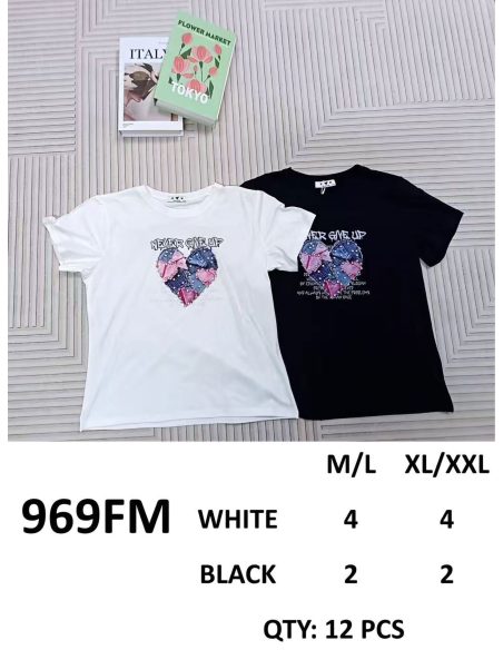 Camiseta com estampa de coração patchwork "Nunca desista"