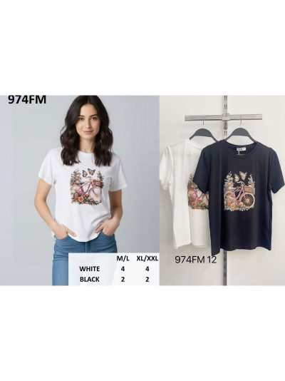 Camiseta estampada de bicicleta y flores 2