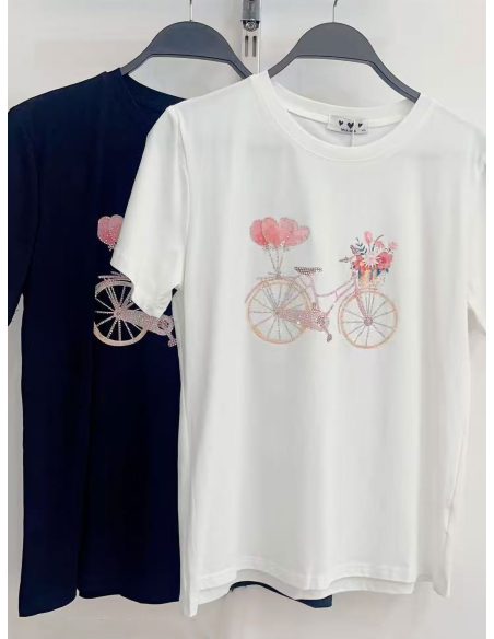 Maglietta stampata con bicicletta e palloncini