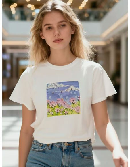 T-shirt con stampa floreale del paesaggio