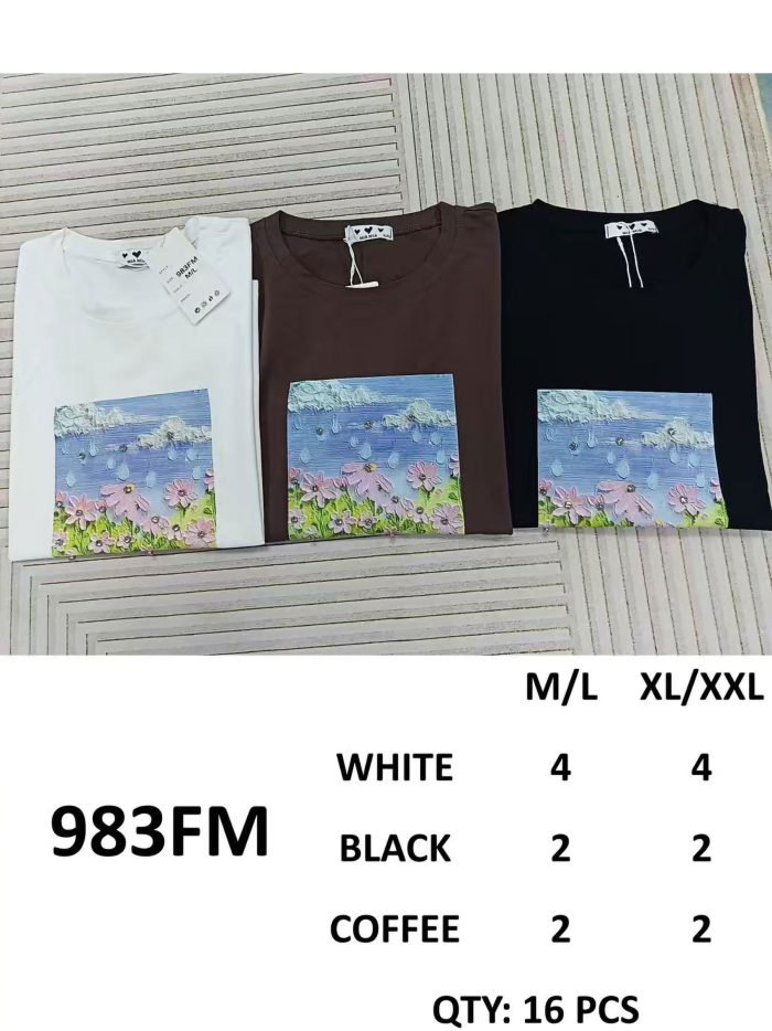 T-shirt con stampa floreale del paesaggio