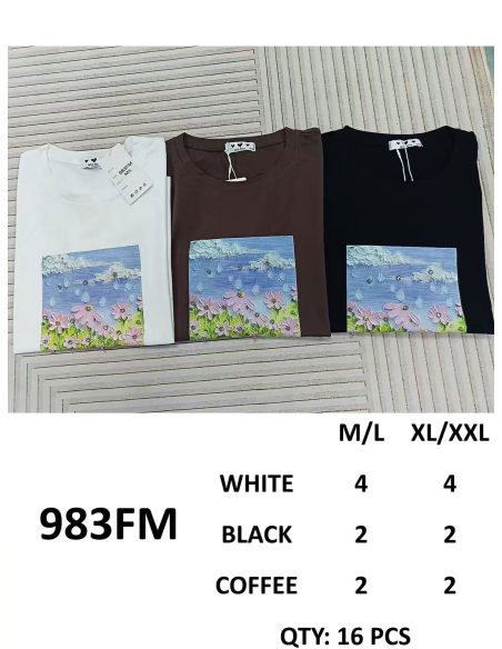 T-shirt con stampa floreale del paesaggio