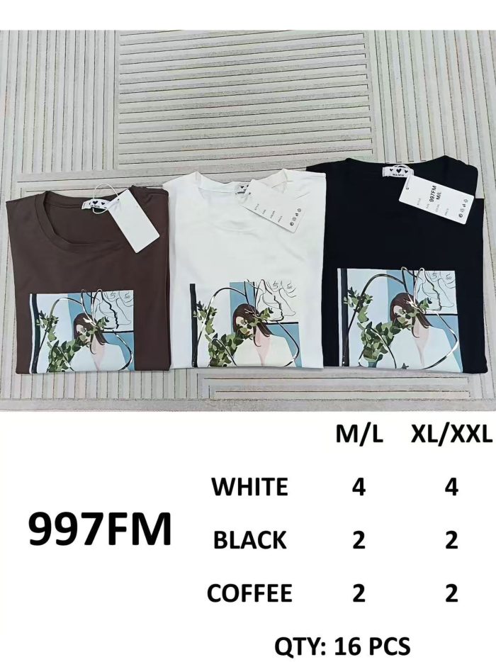 T-shirt imprimé visage et feuilles