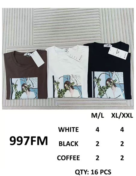 T-shirt imprimé visage et feuilles