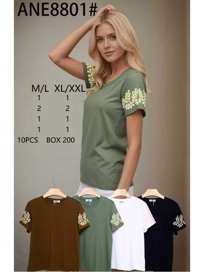 Embroidered sleeve t-shirt