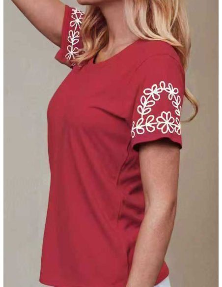 Embroidered sleeve t-shirt