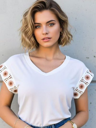 Camiseta detalle de crochet en mangas