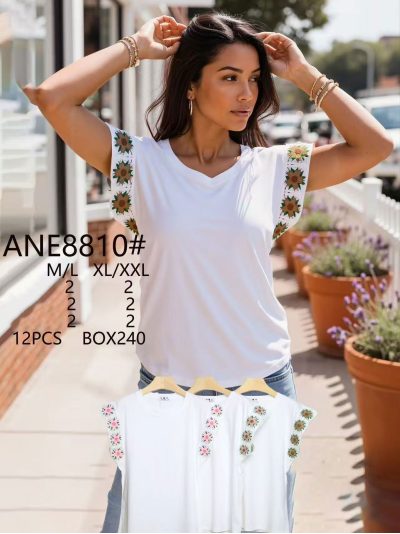 Camiseta ribete floral en mangas 2