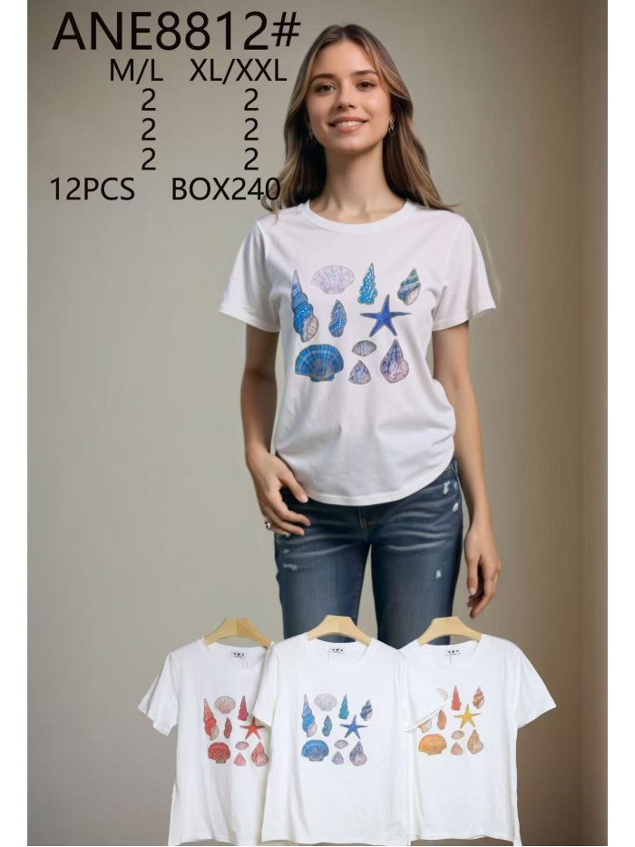 Camiseta estampada de conchas y estrellas de mar