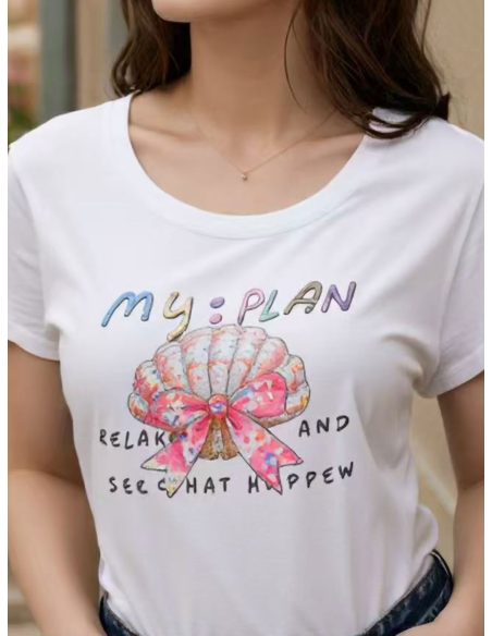 T-shirt con stampa a conchiglia e fiocco