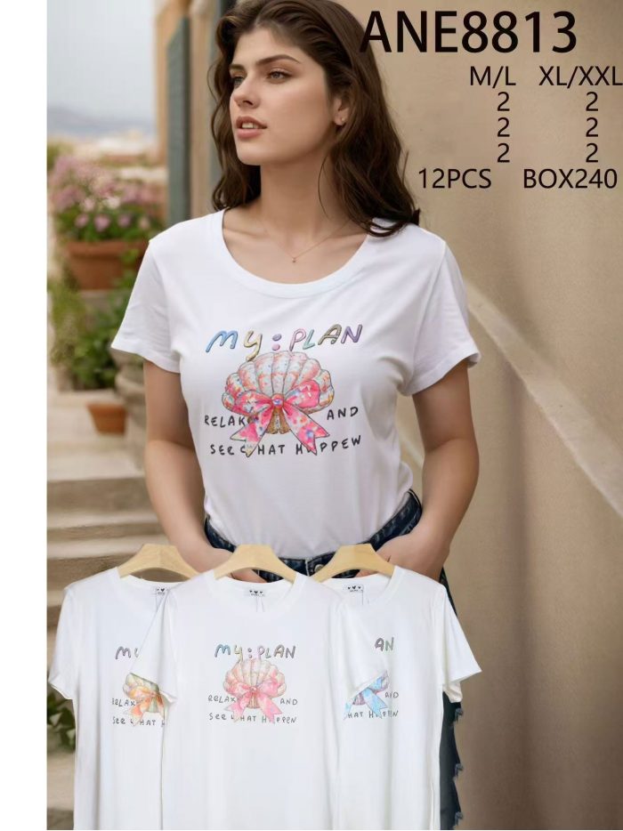T-shirt con stampa a conchiglia e fiocco