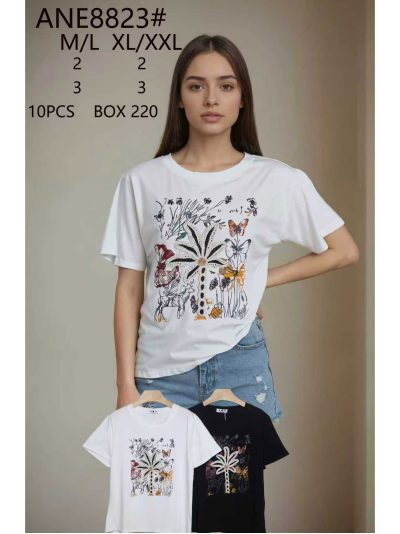 T-Shirt mit Pflanzen- und Schmetterlingsmuster 2