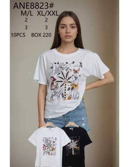 T-Shirt mit Pflanzen- und Schmetterlingsmuster