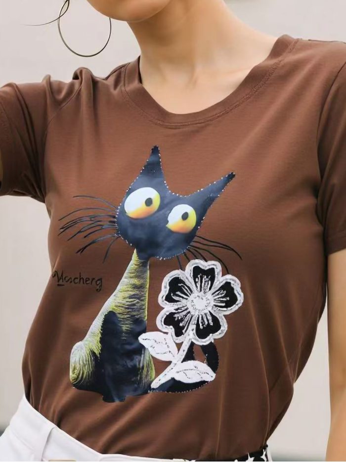 T-shirt à imprimé chat