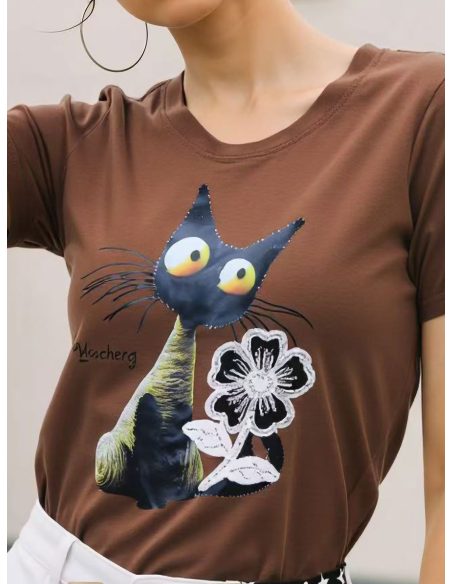 T-shirt à imprimé chat