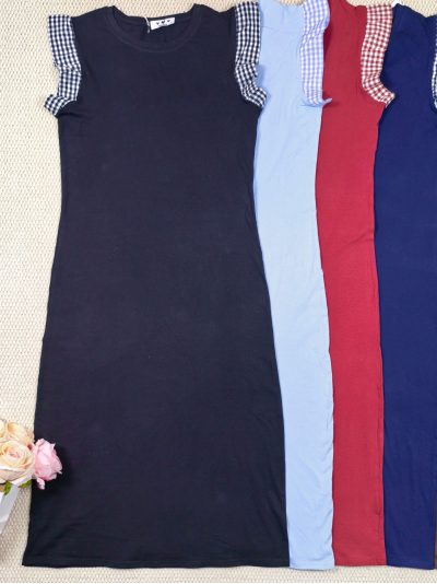 Vestido largo manga volantes vichy