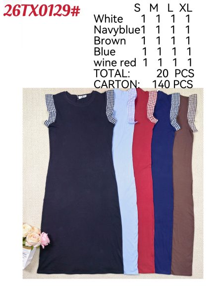 Abito lungo con maniche a balze e stampa a quadretti