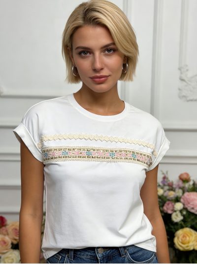 Camiseta cenefa bordada y encaje