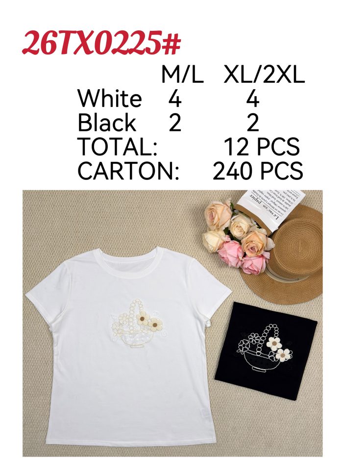 Camiseta bordado de cesta floral