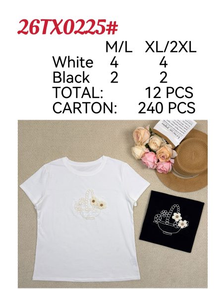 Camiseta bordado de cesta floral