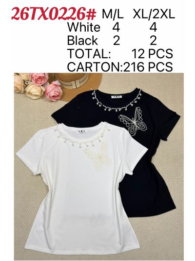 Camiseta bordado de mariposa y cuello perlas 2