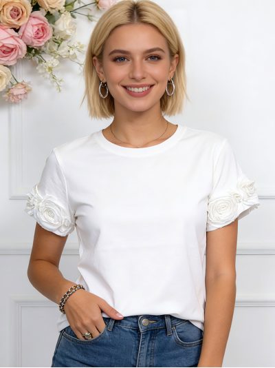 Camiseta floral 3D com mangas