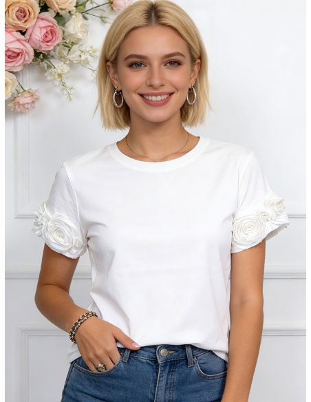 Camiseta floral 3D com mangas