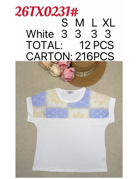 Patchwork lace-yoke t-shirt