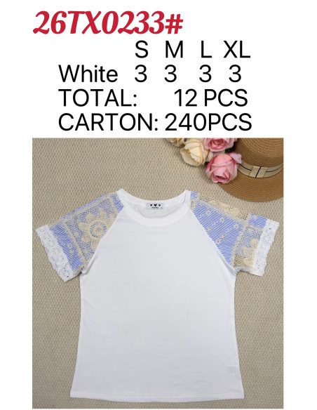 Camiseta manga rayas con encaje