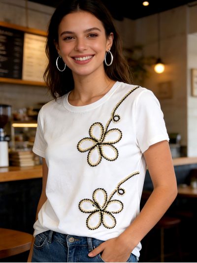 Camiseta bordado floral en cordón