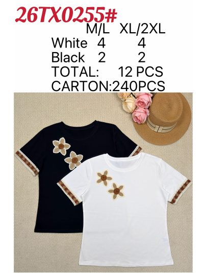 Camiseta doble flor y ribete bordado 2