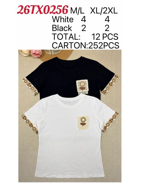 T-shirt bohème à poche et bordure brodée