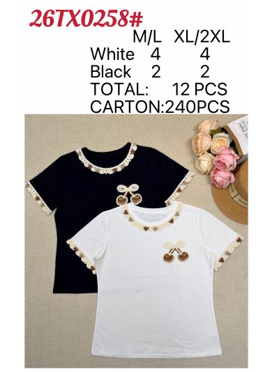 Camiseta cerezas bordadas detalle ribete 2