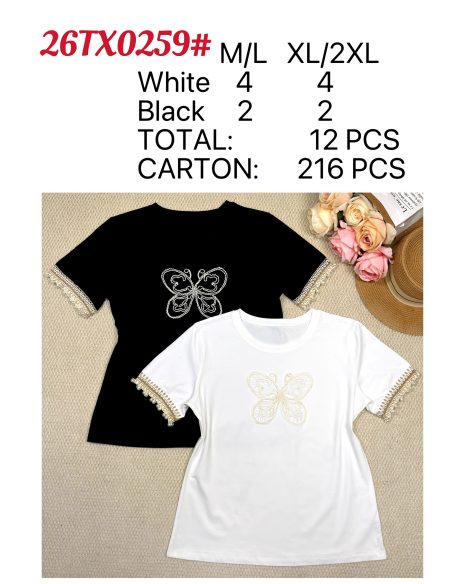 T-shirt con farfalla ricamata e dettaglio di rifiniture in perle