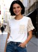 Camiseta bolsillo bordado mangas de crochet