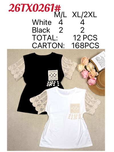 Camiseta bolsillo bordado mangas de crochet 2