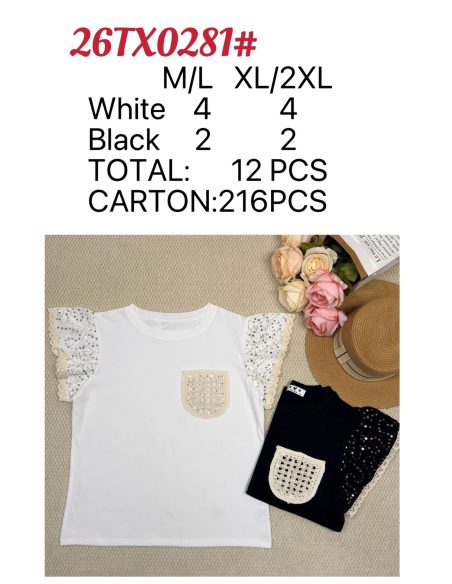 Paillettenbesetztes T-Shirt mit Ärmeltasche