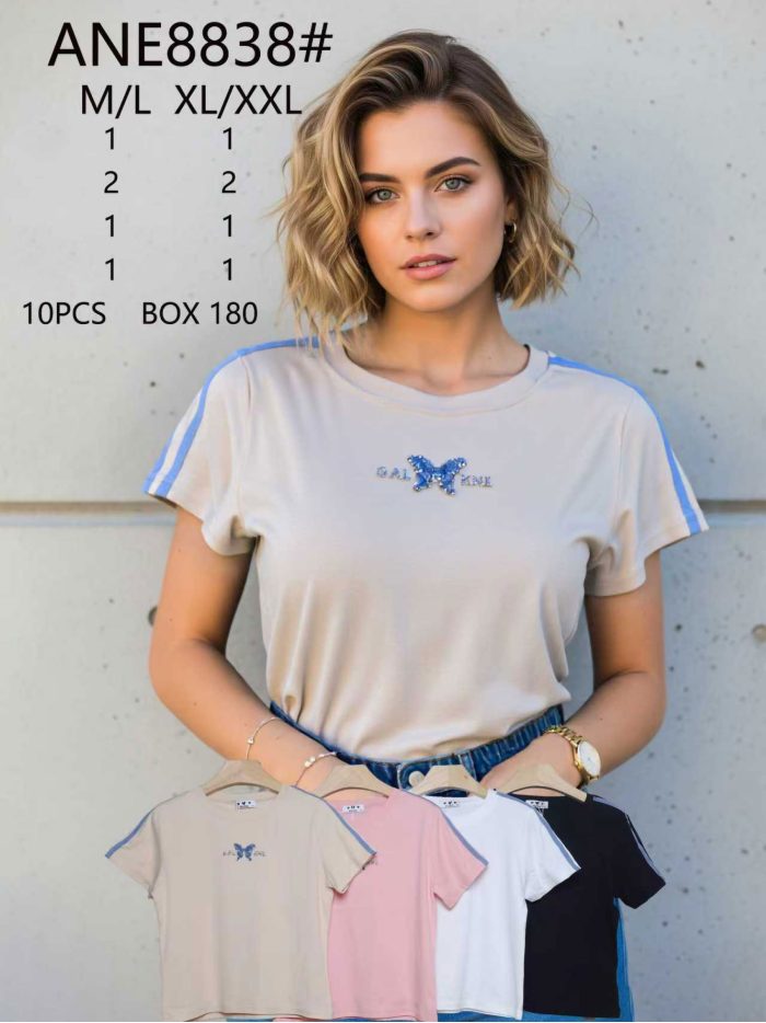 maglietta con farfalla di strass