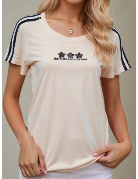 T-shirt à rayures florales en strass sur les manches